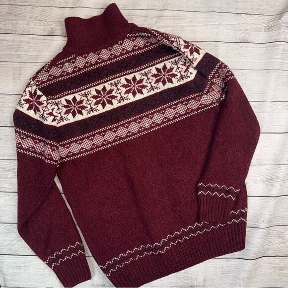 VINTAGE Men's Deep Red and White Arctic Full Zip Sweater Size Small - Picture 6 of 7